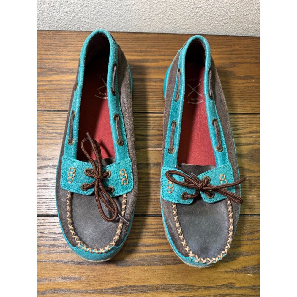 Twisted X Driving Mocs Women Size 9M Brown Turquoise Suede Leather Shoes WDM0021